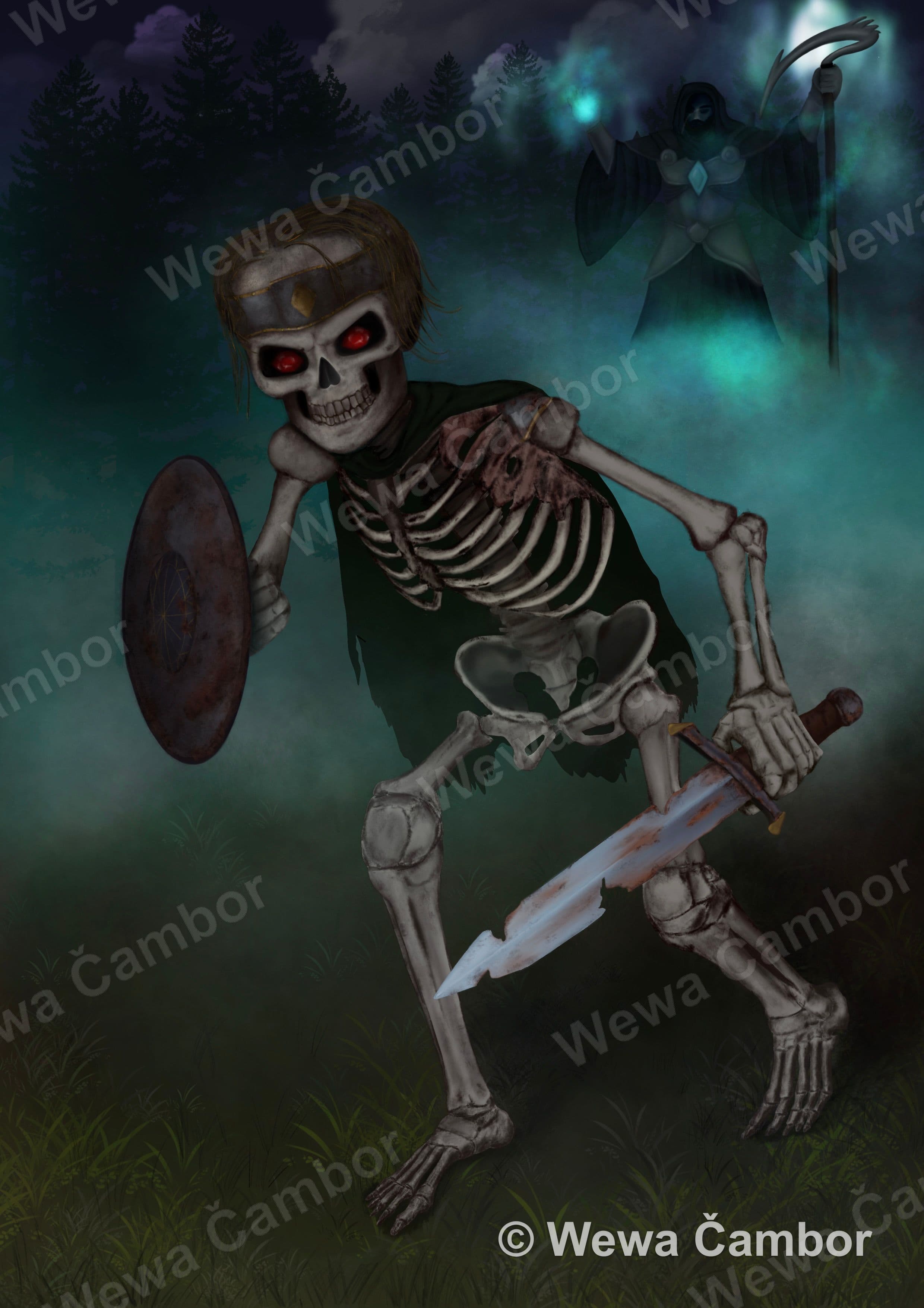 Fantasy ilustrace skeletona