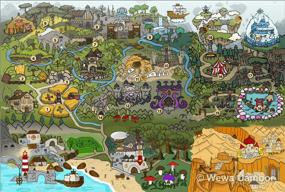 Barevná fantasy mapa světa ke stolní hře